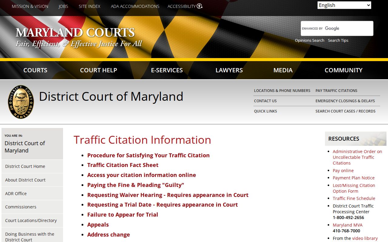 Maryland traffic citation response choices and failure to appear consequences for Anne Arundel County