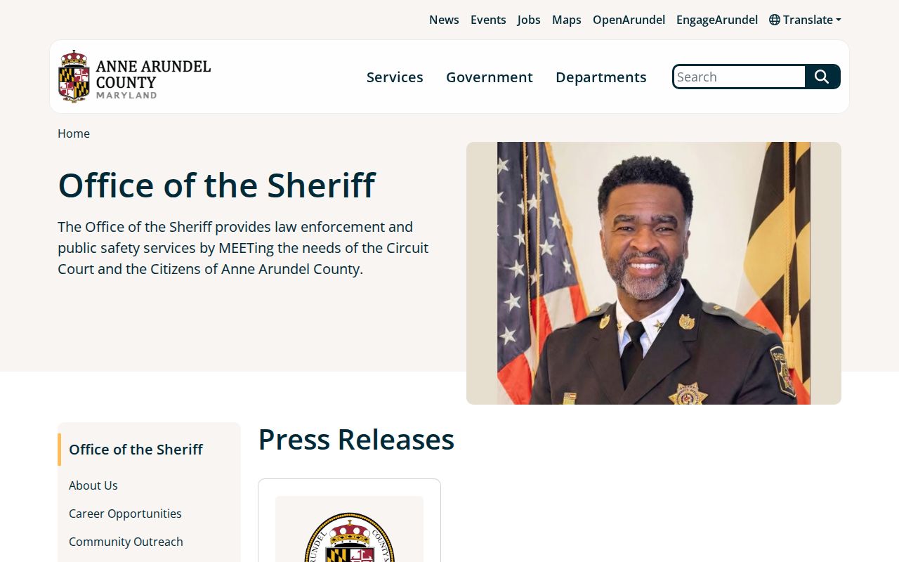 Anne Arundel County Sheriff administration and Field Operations contacts for arrest warrant service