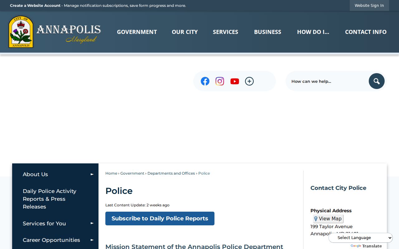 Annapolis Police Department page, Anne Arundel County warrant record routing