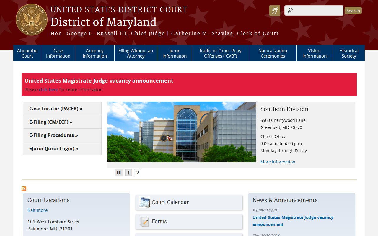 Federal court jurisdiction context for Anne Arundel County warrant searches